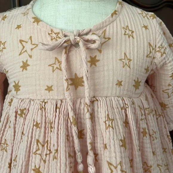 WILD WAWA Pink and Gold Gauzy Star Print Dress - Picture 2 of 4